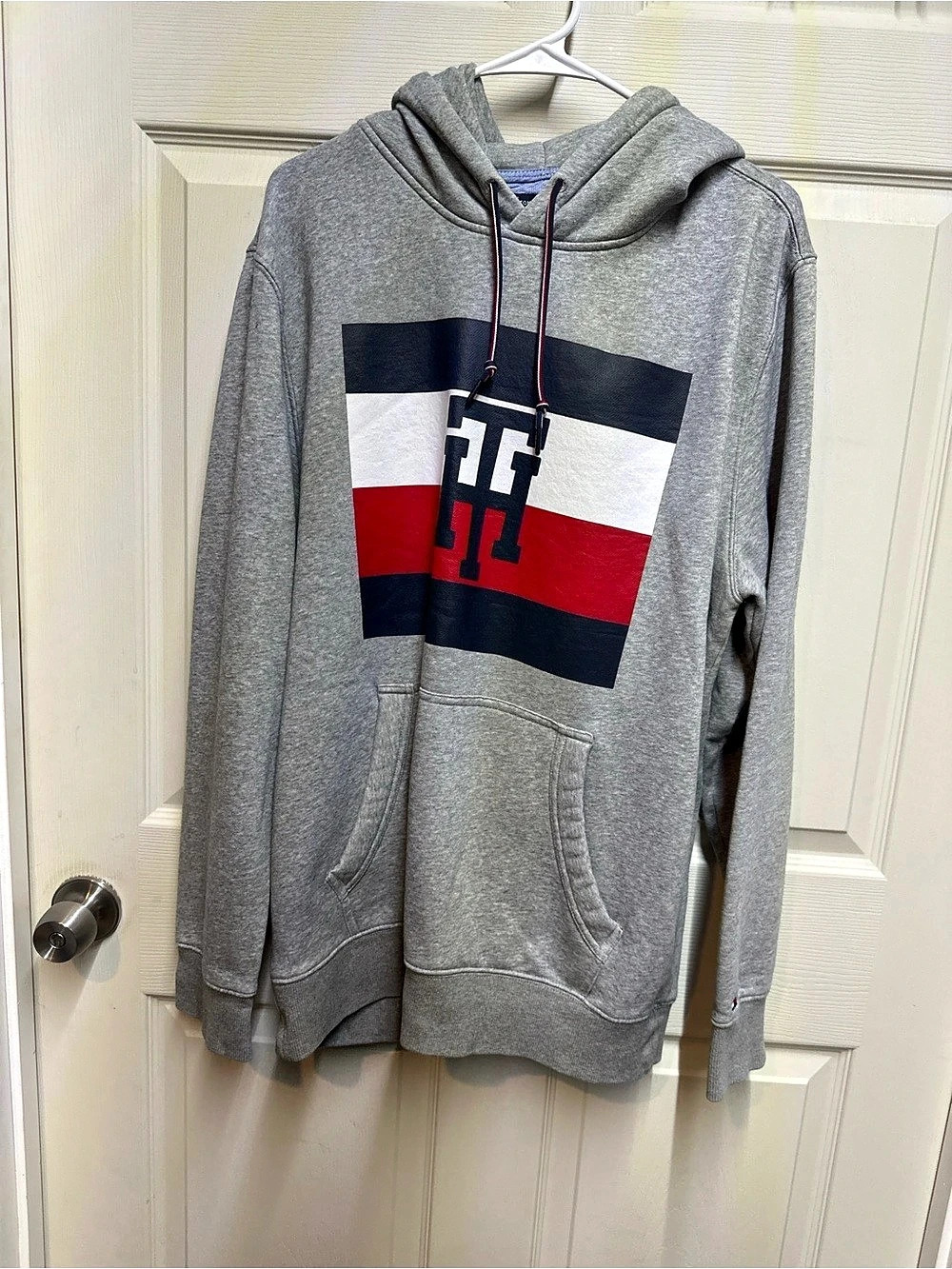 Tommy Hilfiger Colorblocked Flag Logo Hoodie Gray & Red XL